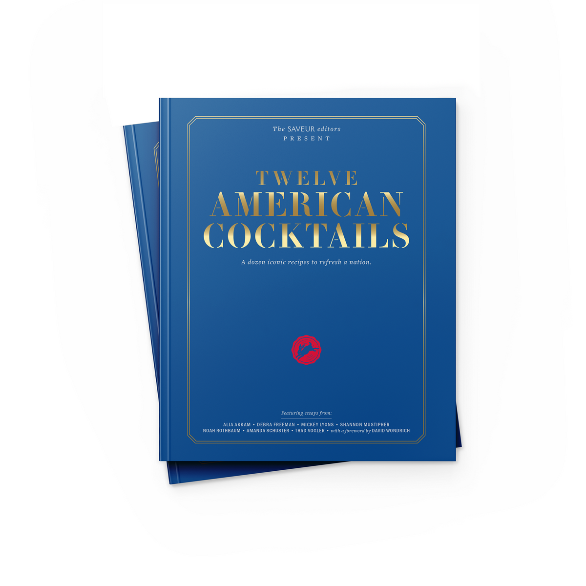 Stack of The SAVEUR Editors Present: 12 American Cocktails books, on white background