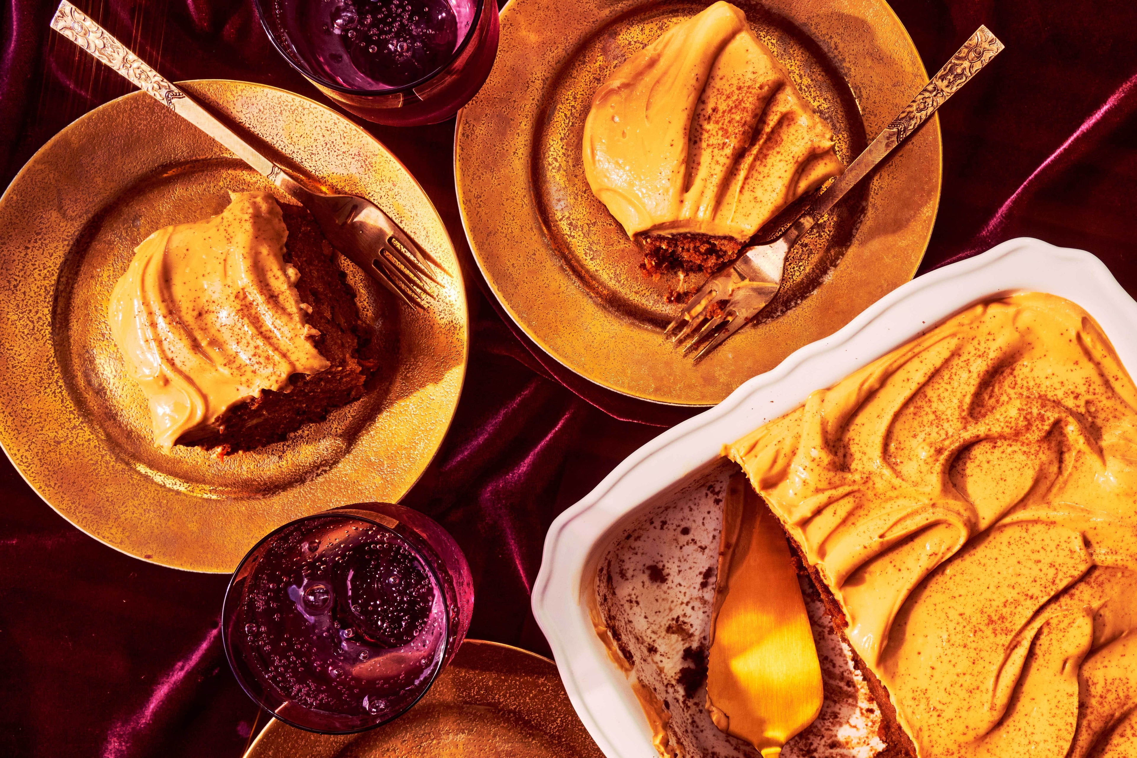 Carrot sheet cake with dulce de leche frosting