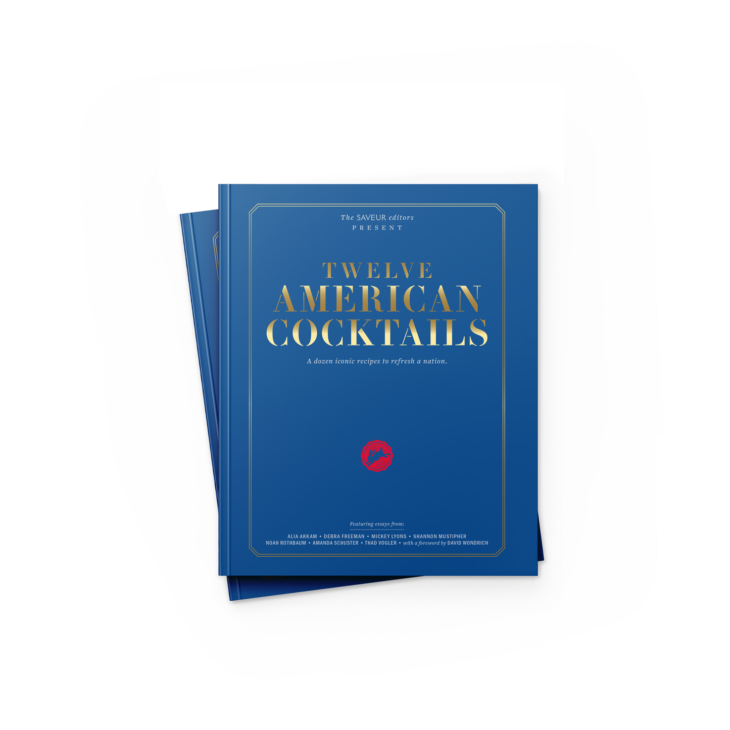 Stack of The SAVEUR Editors Present: 12 American Cocktails books, on white background