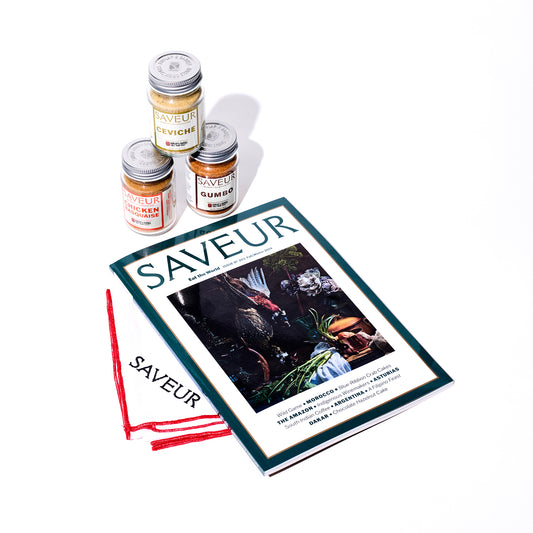 Burlap & Barrel x SAVEUR Spice Trio, SAVEUR Tea Towel, SAVEUR Fall/Winter 2024 magazine issue